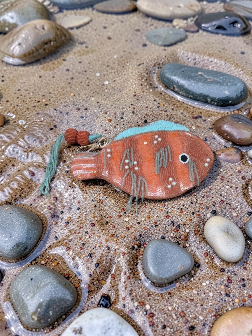T.J.Maxx Beaded Orange Fish Wristlet with Teal Accents